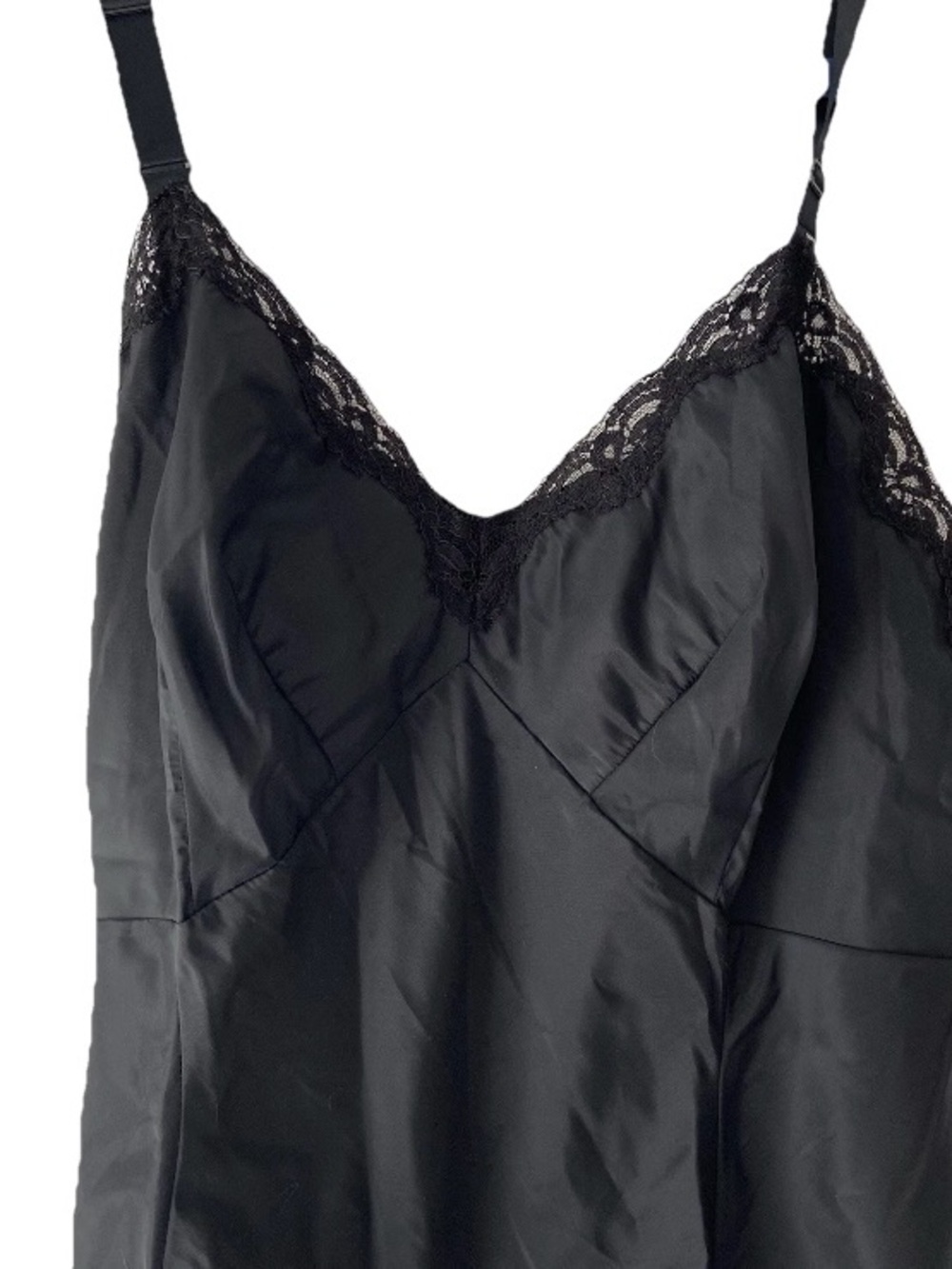 Vintage 60s/70s Black Lace-Trim Slip - Classic Chemise